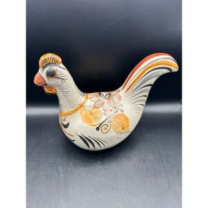 Vtg Mexican Tonala Pottery Chicken Figurine Hand Painted Folk‎ Art Decor 9"x6"